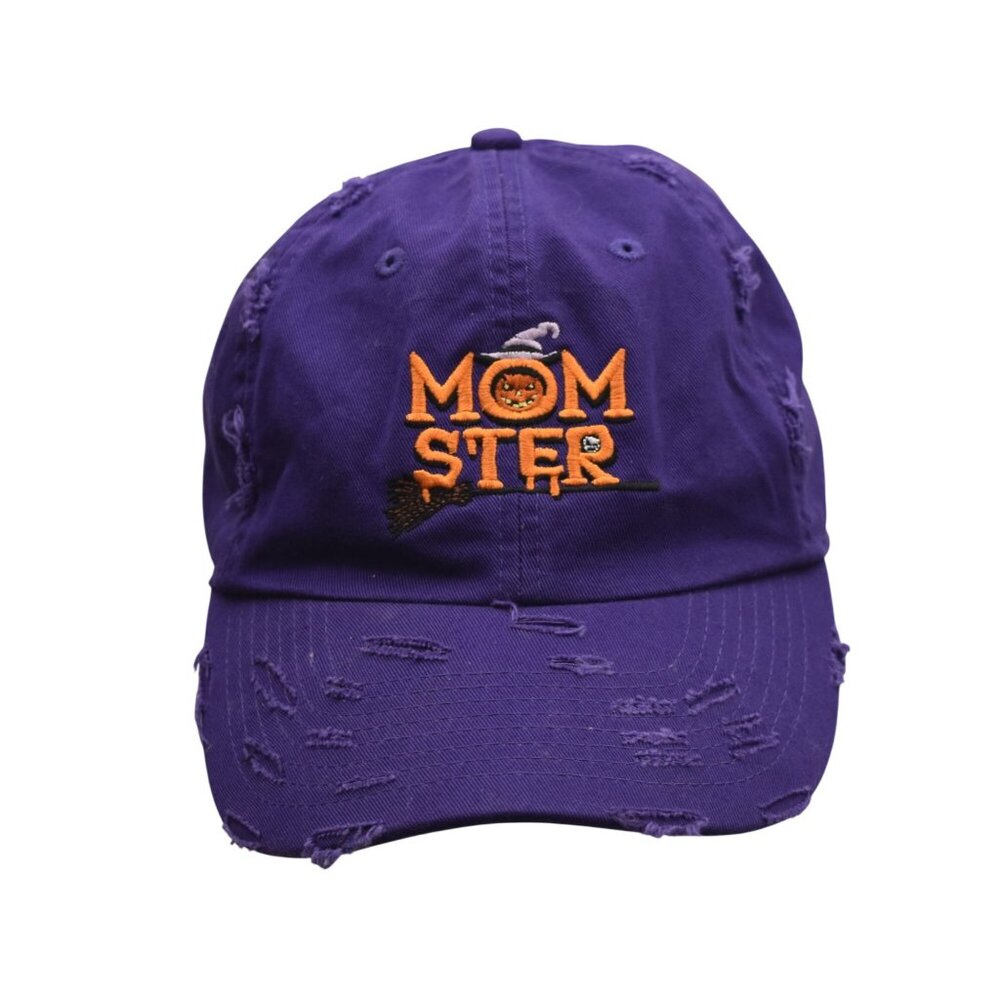 Purple Distressed Momster Embroidered Halloween Cap Hat Adjustable One Size